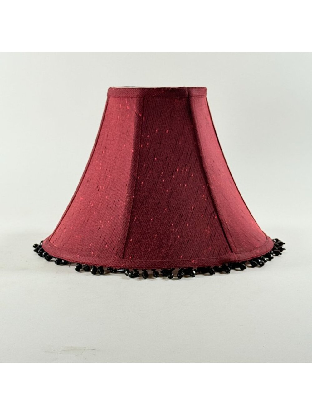 Red Fabric Lamp Shade With Black Beaded Trim 12" Diameter Vintage Style Decor